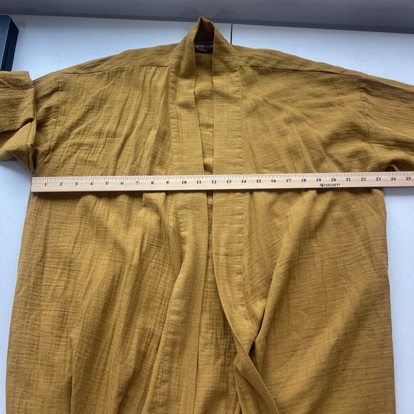 Madewell Open Robe Kimono Sz M Duster Mustard Orange Fall Boho Artsy Gauze FLAW - Picture 11 of 14